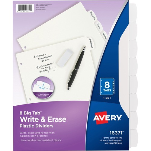 Write-On Divider, 8/Tab, 3-Hole Punch, 8.5"x11", White