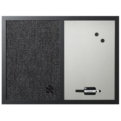 Designer Fabric Bulletin Board, Combo Magnetic Dry Erase/Bulletin, 24" x 18", Charcoal/Gray Surface, Black Fiberboard Frame