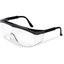 Safety Glasses, Scratch Resistant, Adj Temples, Clear/Black