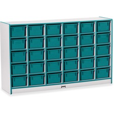 Cubbie Storage Unit, w/30 Bins, 29.5"x48"x15", Teal Edge/Trays