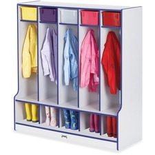 Coat Locker, 5 Section, Step, 50-1/2"x48"x17-1/2", GY/Blue Edge