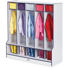 Coat Locker, 5 Section, Step, 50-1/2"x48"x17-1/2", GY/Navy Edge