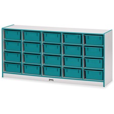 Mobile 20 Tub Storage, No Bins, 29.5"x24.5"x15", Teal