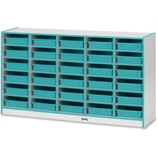 Paper Tray Storage, 30 Bins, 35.5"x60"x15", Teal Edge/Trays