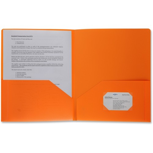 Poly Portfolio, 2 Pocket, LTR, .3mil, Orange