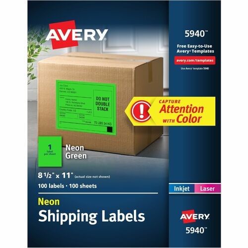 High-Visibility Permanent Laser ID Labels, 8.5 x 11, Neon Green, 100/Box