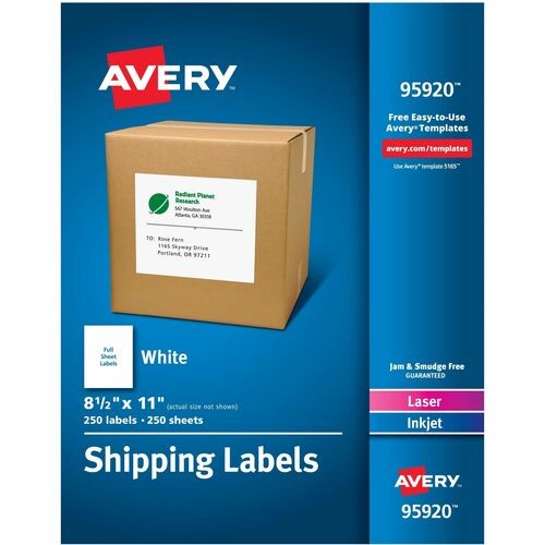 WHITE SHIPPING LABELS-BULK PACKS, INKJET/LASER PRINTERS, 8.5 X 11, WHITE, 250/BOX