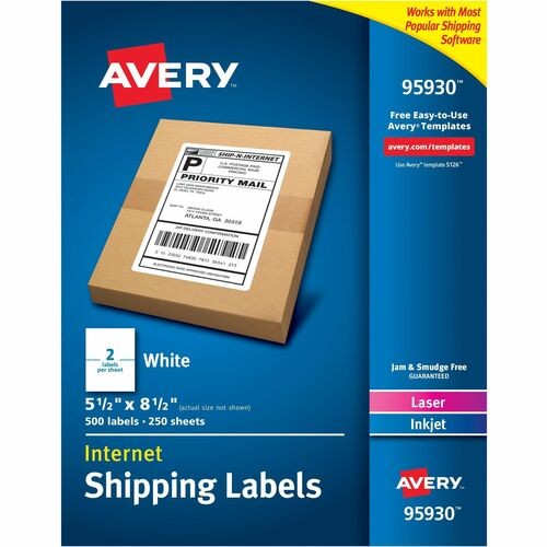 WHITE SHIPPING LABELS-BULK PACKS, INKJET/LASER PRINTERS, 5.5 X 8.5, WHITE, 2/SHEET, 250 SHEETS/BOX