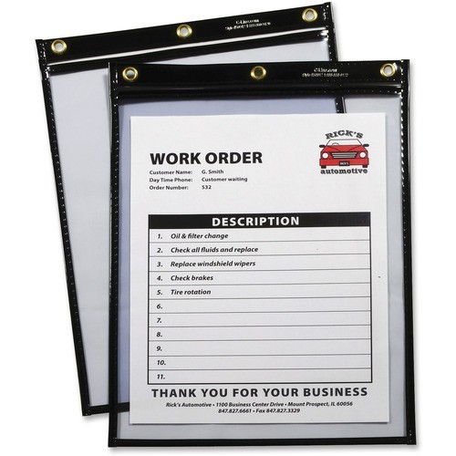 Super Heavyweight Plus Stitched Shop Ticket Holders, Top Load 9 x 12 Insert, Clear Front, Black Border, 15/Box
