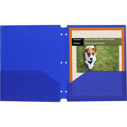 Two-Pocket Heavyweight Poly Portfolio Folder, 3-Hole Punch, 11 x 8.5, Blue, 25/Box