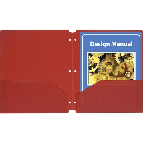 Two-Pocket Heavyweight Poly Portfolio Folder, 3-Hole Punch, 11 x 8.5, Red, 25/Box