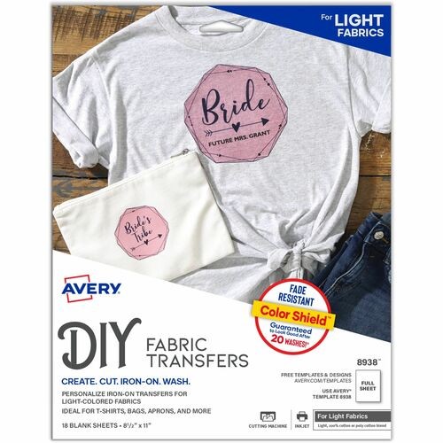 FABRIC TRANSFERS, 8.5 X 11, WHITE, 18/PACK