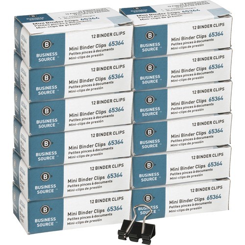 Binder Clip, Mini, 9/16", Steel, 1/4" Cap, 12/PK, 12PK/BX, BK