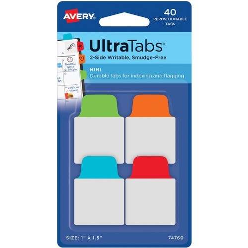 Ultra Tabs Repositionable Tabs, Mini Tabs: 1" x 1.5", 1/5-Cut, Assorted Colors, 40/Pack