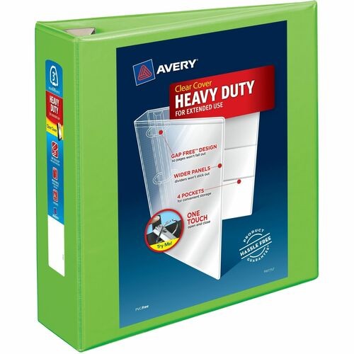 HEAVY-DUTY VIEW BINDER WITH DURAHINGE AND LOCKING ONE TOUCH EZD RINGS, 3 RINGS, 3" CAPACITY, 11 X 8.5, CHARTREUSE