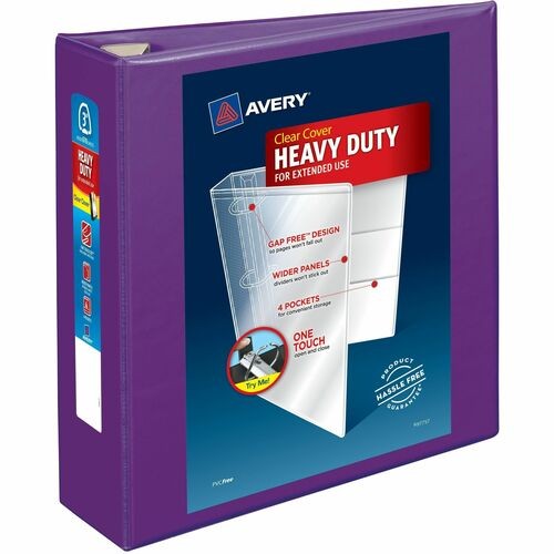 HEAVY-DUTY VIEW BINDER WITH DURAHINGE AND LOCKING ONE TOUCH EZD RINGS, 3 RINGS, 3" CAPACITY, 11 X 8.5, PURPLE