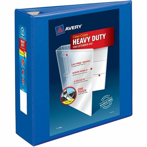 HEAVY-DUTY VIEW BINDER WITH DURAHINGE AND LOCKING ONE TOUCH EZD RINGS, 3 RINGS, 3" CAPACITY, 11 X 8.5, PACIFIC BLUE