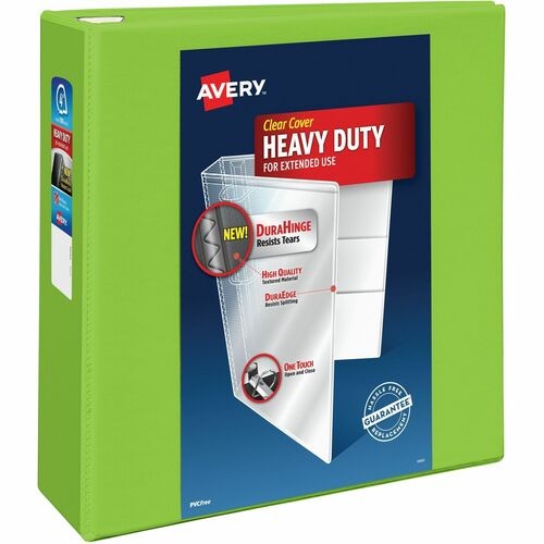 HEAVY-DUTY VIEW BINDER WITH DURAHINGE AND LOCKING ONE TOUCH EZD RINGS, 3 RINGS, 4" CAPACITY, 11 X 8.5, CHARTREUSE