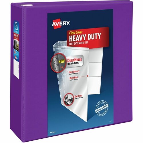 HEAVY-DUTY VIEW BINDER WITH DURAHINGE AND LOCKING ONE TOUCH EZD RINGS, 3 RINGS, 4" CAPACITY, 11 X 8.5, PURPLE