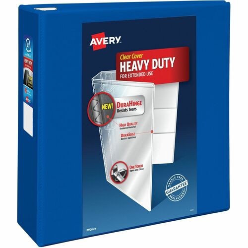 HEAVY-DUTY VIEW BINDER WITH DURAHINGE AND LOCKING ONE TOUCH EZD RINGS, 3 RINGS, 4" CAPACITY, 11 X 8.5, PACIFIC BLUE