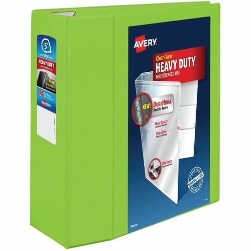 HEAVY-DUTY VIEW BINDER WITH DURAHINGE AND LOCKING ONE TOUCH EZD RINGS, 3 RINGS, 5" CAPACITY, 11 X 8.5, CHARTREUSE