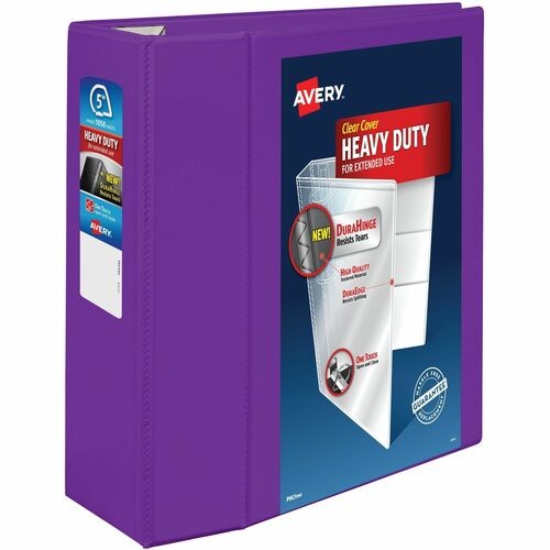 HEAVY-DUTY VIEW BINDER WITH DURAHINGE AND LOCKING ONE TOUCH EZD RINGS, 3 RINGS, 5" CAPACITY, 11 X 8.5, PURPLE