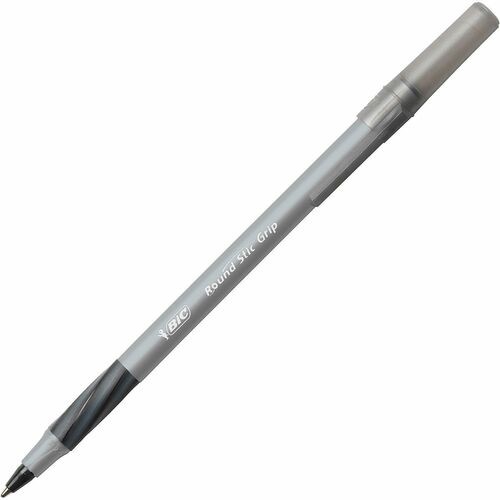 Round Stic Grip Xtra Comfort Ballpoint Pen Value Pack, Easy-Glide, Stick, Medium 1.2mm, Black Ink, Gray/Black Barrel, 36/Pack