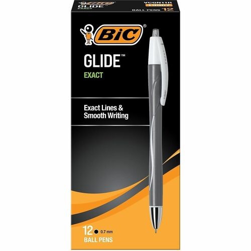 Glide Exact Ballpoint Pen, Retractable, Fine 0.7 Mm, Black Ink, Black Barrel, Dozen