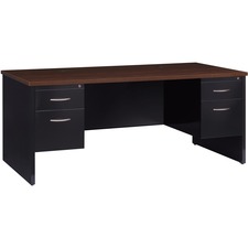 Double Pedestal Desk, 36"x72", Black/Walnut