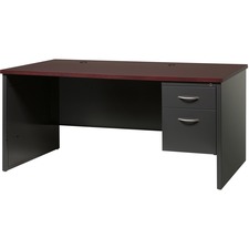 Right Pedestal Desk, 30"x66", Black/Walnut