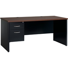 Left Pedestal Desk, 30"x66", Black/Walnut