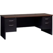 Double Pedestal Credenza, 24"x72", Black/Walnut