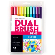 Dual Brush Pen Set, Fine Tip/Brush Tip, 10-count, AST Bright