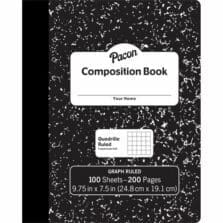 Composition Book, 9-3/4"x7-1/2", 1/5" Quad, 100Shts, BKME