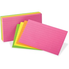 Ruled Index Cards, 3"x5", 300/PK, Neon AST