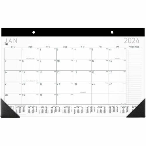 Desk Pad, 1ppm, 12Mths, Jan-Dec, 17-3/4"x10-7/8", Black