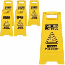 Sign, Wet Floor, w/Graphic, English/Spanish, 6/CT, YW/BK