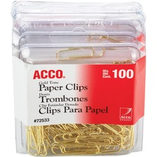 Regular Paper Clips, No. 2, 100 Clips/BX, 4BX/PK, Gold