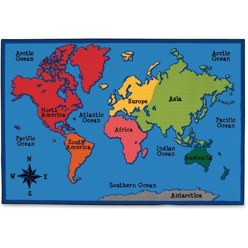 World Map Rug, 8'x12', Rectangle, Multi