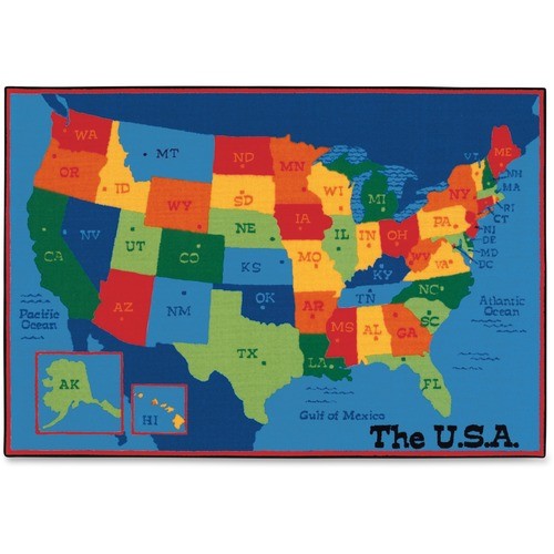 USA Map Rug, 8'x12', Rectangle, Primary AST
