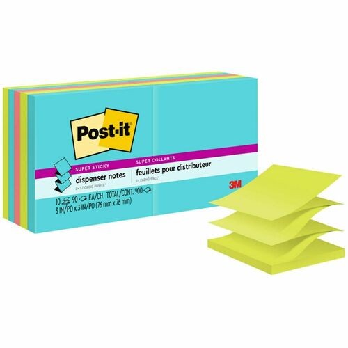 Pop-up 3 x 3 Note Refill, 3" x 3", Supernova Neons Collection Colors, 90 Sheets/Pad, 10 Pads/Pack