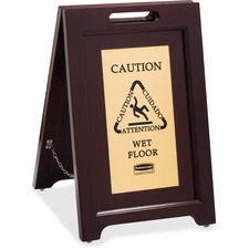 Wooden Caution Floor Sign, 2-Sided, Gold