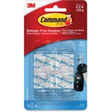 Mini Hooks, w/Adhesive Strips, Holds 1/2 lb., 6/PK, Clear