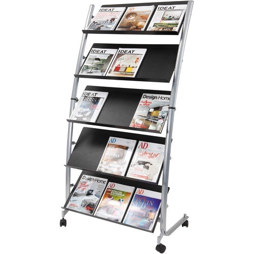 MOBILE LITERATURE DISPLAY, 32.38W X 20.13D X 65.38H, SILVER GRAY/BLACK