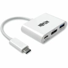 Adapter, USB-C to HDMI, 4K, Powering/Charging, Thunderbolt3Port, PowerImputUpTo20V/3A, White
