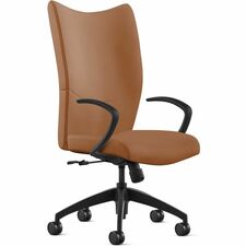 Chair, HighBack, w/Arms, SwivelTilt, Leather, 25"x26"x49", Camel