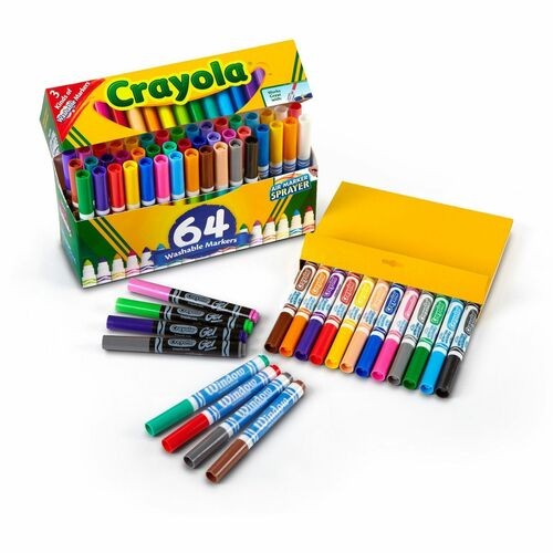 Broad Line Washable Markers, 48 Broad Bullet Tip/8 Gel/8 Window, Assorted Colors, 64/Set