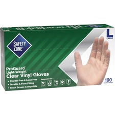 Gloves, Powder-free, Vinyl, 9-1/4"L, Large, 100/BX, Clear