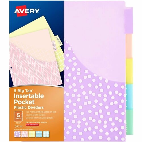 Big Tab Insertable One-Pocket Plastic Dividers, 5-Tab, 11.13 X 9.25, Assorted, 1 Set