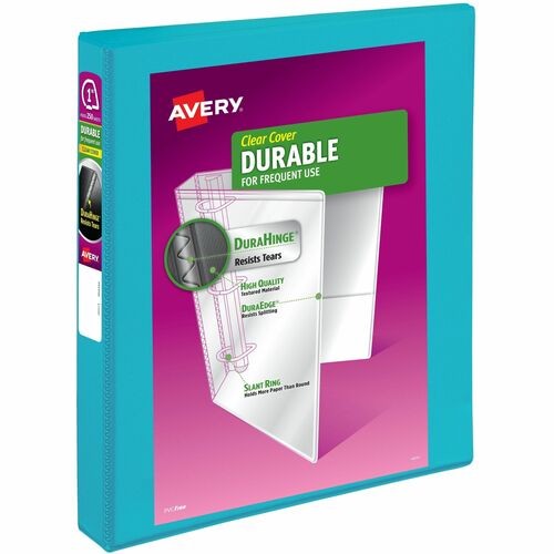 DURABLE VIEW BINDER WITH DURAHINGE AND SLANT RINGS, 3 RINGS, 1" CAPACITY, 11 X 8.5, AQUA